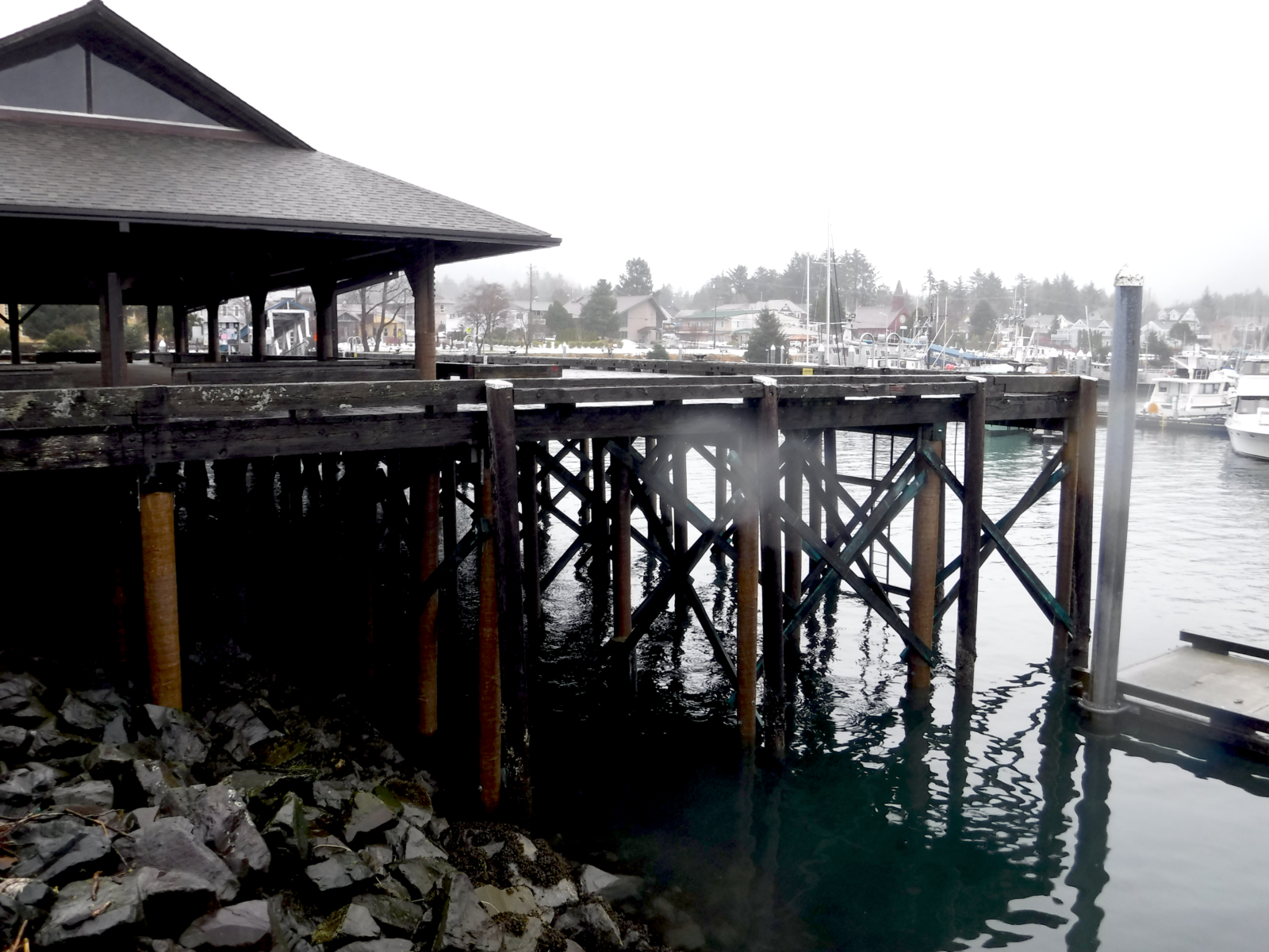 A foggy day in the Sitka Crescent Harbor.