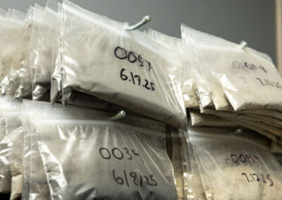 Soil materials are sorted by location and date, and are prepped for testing.