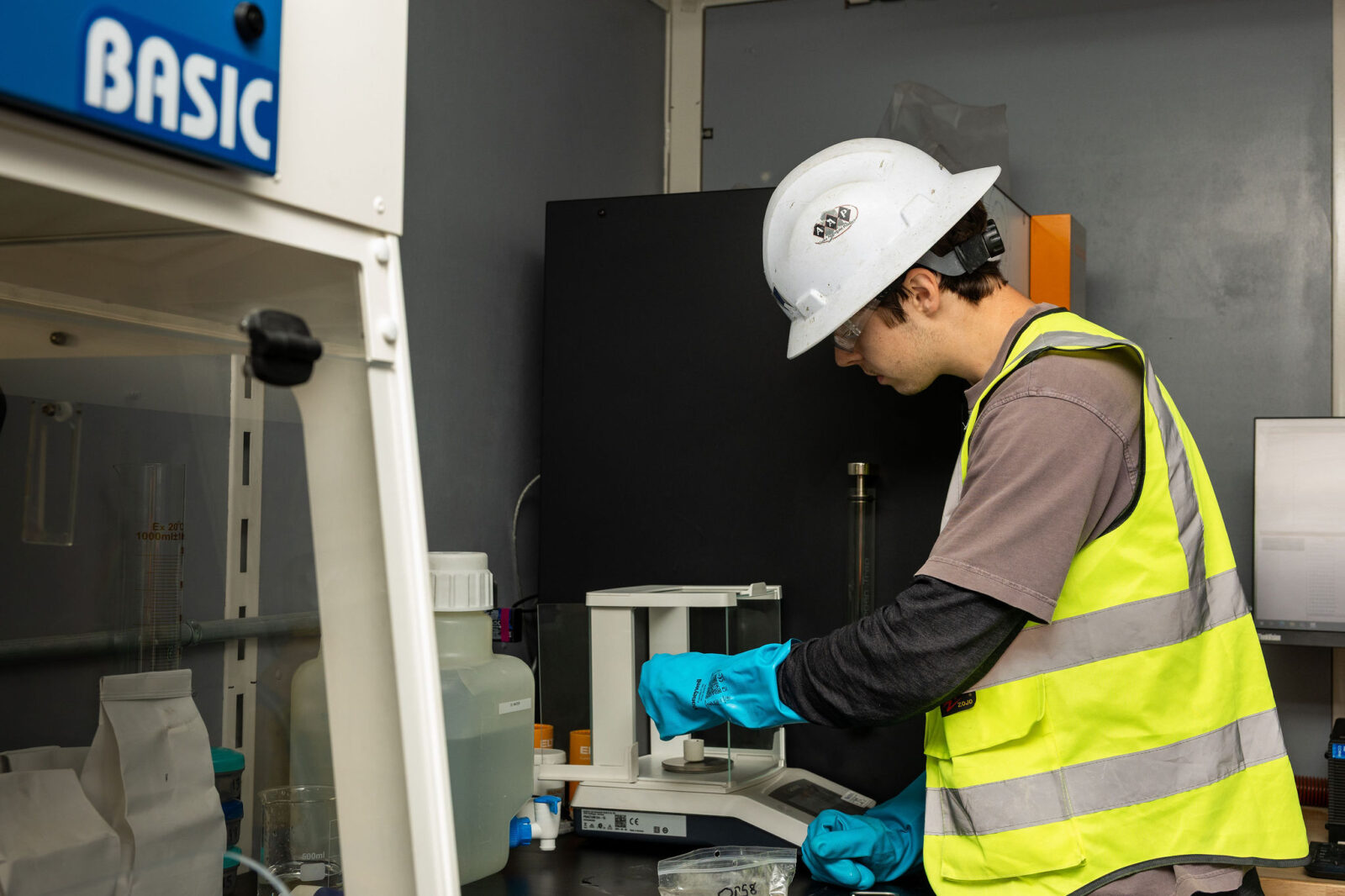 The mobile materials testing laboratory is in use by proHNS's Civil Engineer Jimmy Spriggs.