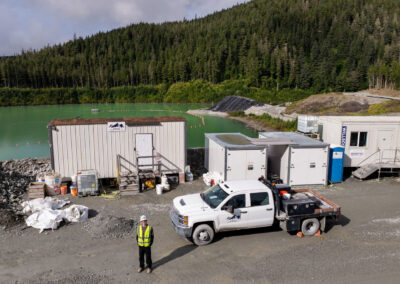 proHNS's remote materials testing lab sits next to the mine's tailings reservoir to collect and process samples on site.